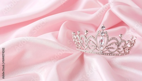 Delicate tiara on blush pink silk