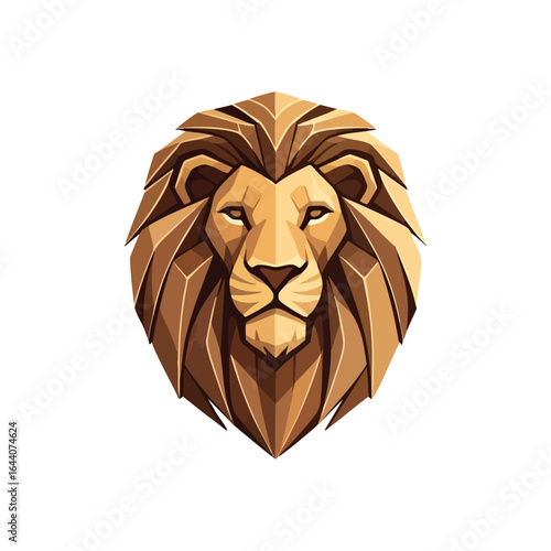 Golden Geometric Lion Head Emblem. A majestic feline symbol rendered with sharp facets, portraying strength, bravery, and noble authority. Perfect for impactful branding and inspiring designs.