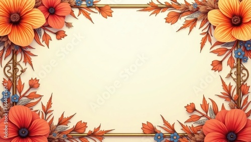 Autumn Floral Background with Colorful Leaves and Flowers – Seasonal Decorative Design