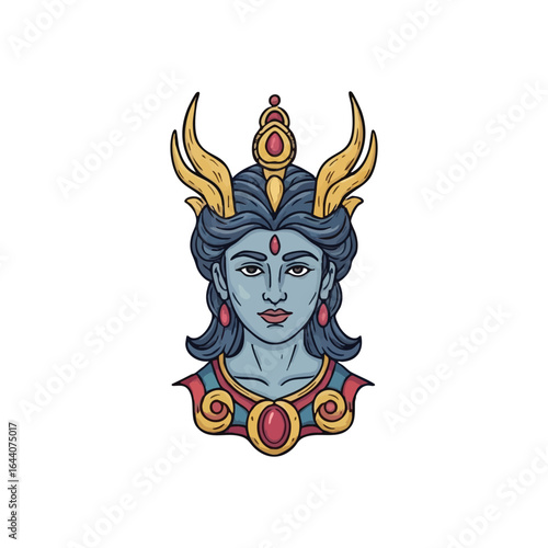 Hindu Deity Serene Artistic Portrait. Vibrant digital depiction of a mystical Indian god, radiating profound wisdom and inner peace. An embodiment of cosmic power and spiritual grace.
