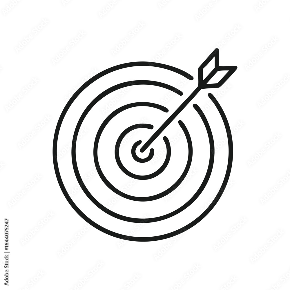 Accurate Goal Hit Target Icon. An arrow piercing the bullseye represents precision and achievement. This clear graphic symbolizes success, reaching objectives, and focused accomplishment. Accurate Goal Hit Target Icon. An arrow piercing the bullseye represents precision and achievement. This clear graphic symbolizes success, reaching objectives, and focused accomplishment.
