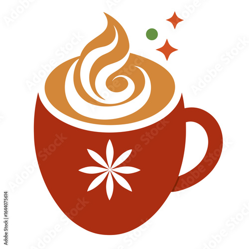 Festive coffee cup with swirling cream and star detail