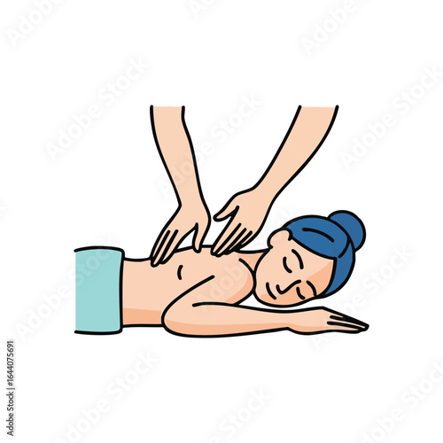 Relaxing Back Massage Therapy. Illustrative depiction of a peaceful woman receiving a soothing back treatment. This image symbolizes serenity, well-being, and therapeutic self care.