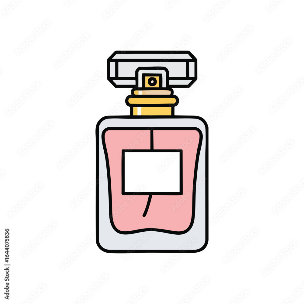 Elegant Perfume Bottle Icon. A chic digital illustration of a cosmetic vial, featuring a graceful shape and soft pink liquid. Evokes luxury, beauty, and personal scent. Elegant Perfume Bottle Icon. A chic digital illustration of a cosmetic vial, featuring a graceful shape and soft pink liquid. Evokes luxury, beauty, and personal scent.