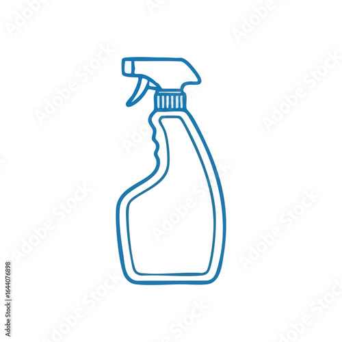Cleaning Spray Bottle Icon. A graphic portrayal of a household dispenser, outlined in white and blue. This emblem signifies tidiness, sanitation, and a fresh, sparkling environment.