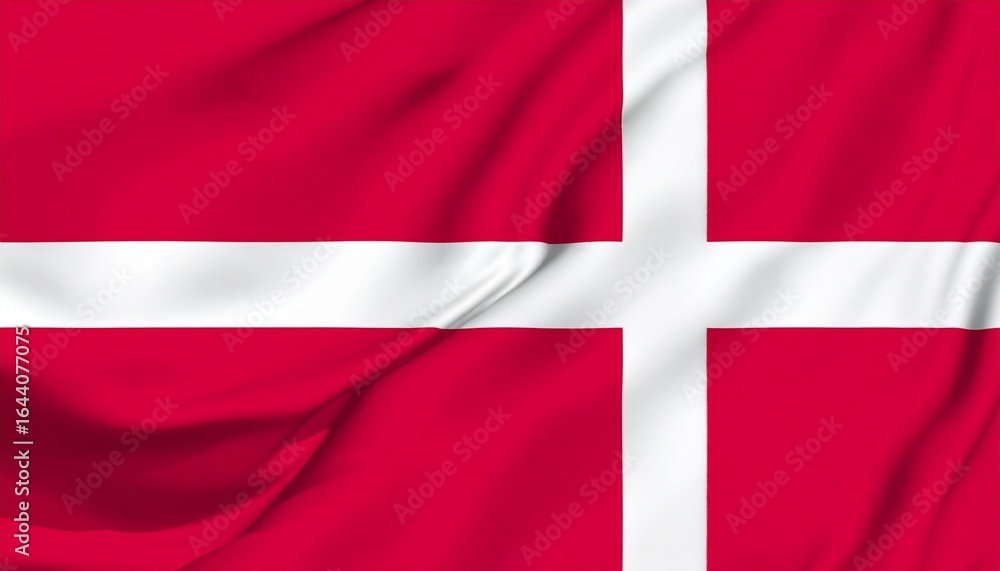 Fototapeta premium Flag of Denmark featuring a white Scandinavian cross on a red background, known as the Dannebrog.