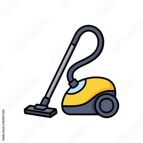 Yellow Canister Vacuum Cleaner. This colorful domestic floor care tool depicts tidiness and efficient upkeep. A vibrant household apparatus illustration.