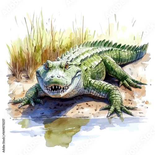 watercolor of Nile Crocodile, vector, isolated on a white background.