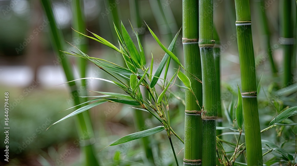 Obraz premium Lush green bamboo stalks create a serene and calming atmosphere in a tranquil outdoor setting during daylight hours