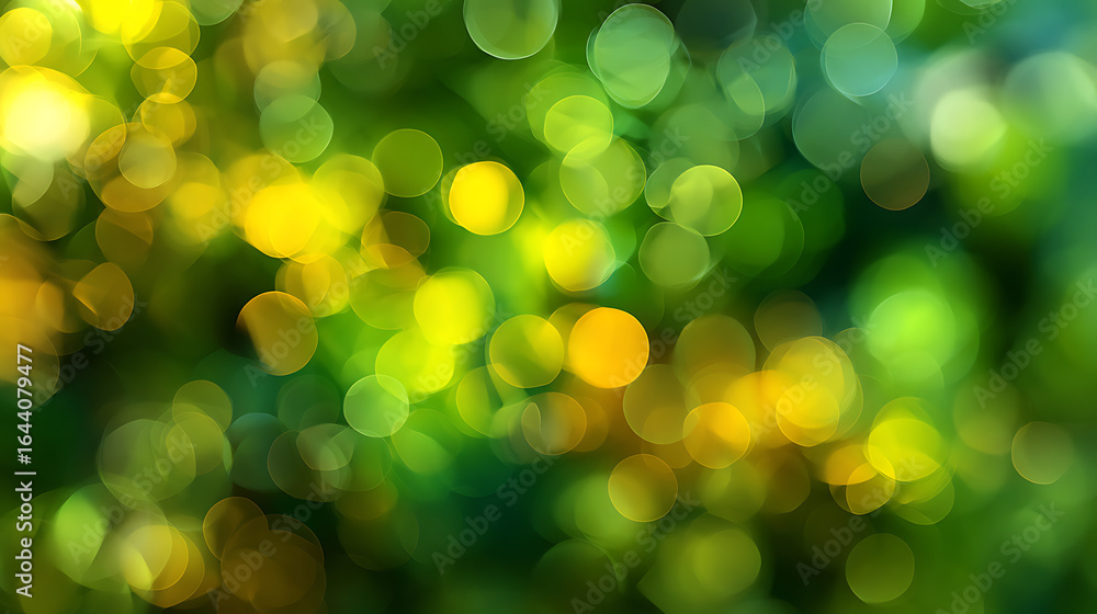 Obraz premium Golden yellow and green circular light bokeh effect soft focus blurred