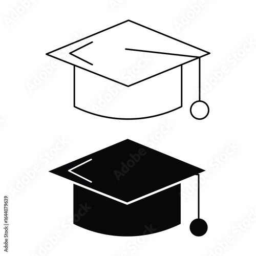 Graduation cap and gown icon set vector illustration representing academic achievement education success ceremony learning scholar degree outline filled graphic.
