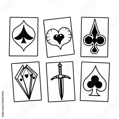 Collection of card suit icons isolated on white background for creative projects and designs