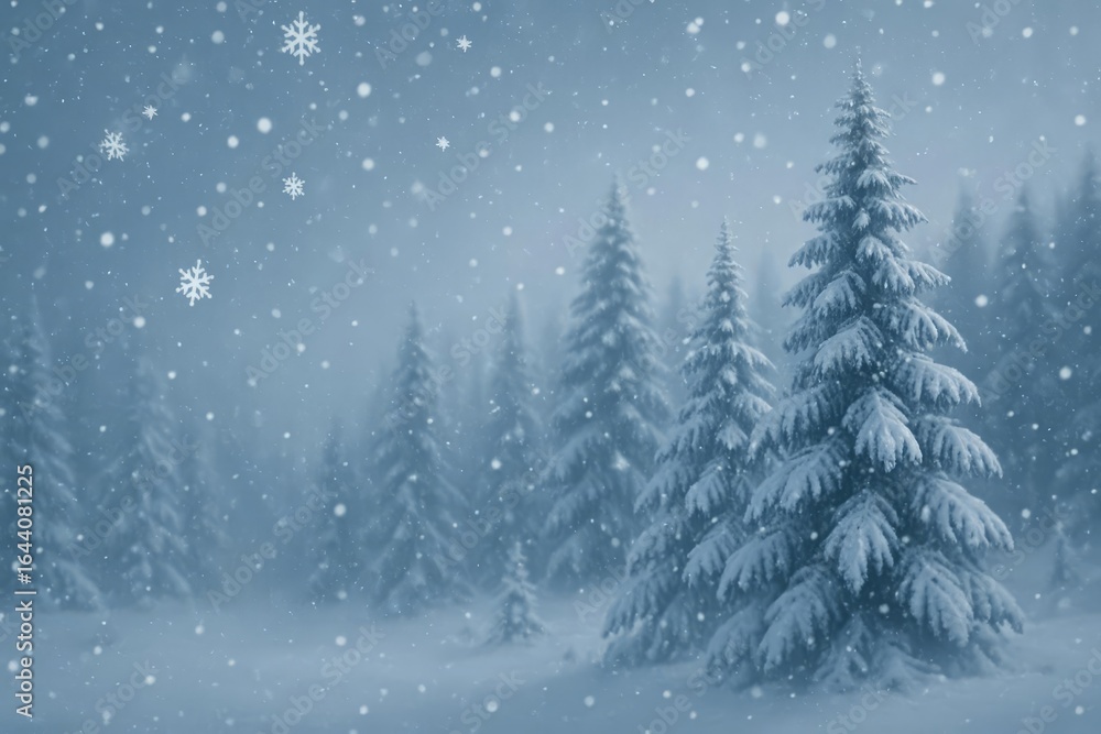 Obraz premium Magical Winter Wonderland for Holiday Greetings and Festive Designs: Experience the Serenity of a Snowy Forest and Capture the Joy of Christmas