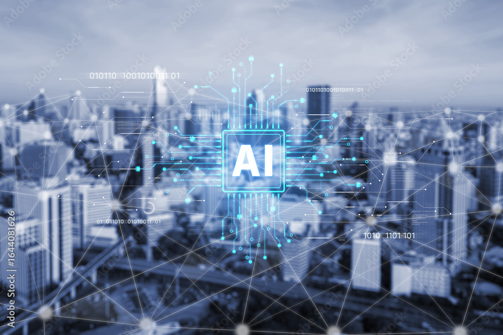 Naklejka premium AI Assistant Brain Processor with LLM Technology, Big Data, Machine Learning, Generative AI for Business Support, Future Agentic AI Technology and Artificial Intelligence Prompt Engineering. Spline