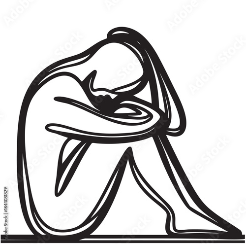 sad woman sitting. Sad silhouette girl in depression and lonely expression