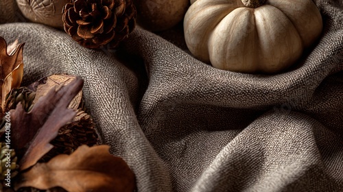 Warm fabric textures framed with fall props and generous negative space