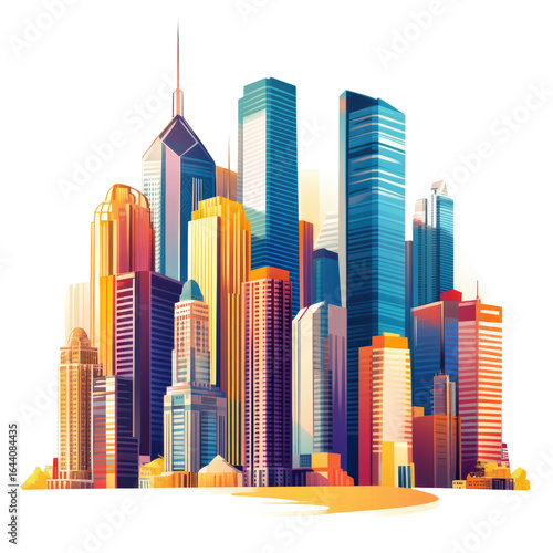 Vibrant city skyline showcases modern architecture and urban development with towering skyscrapers