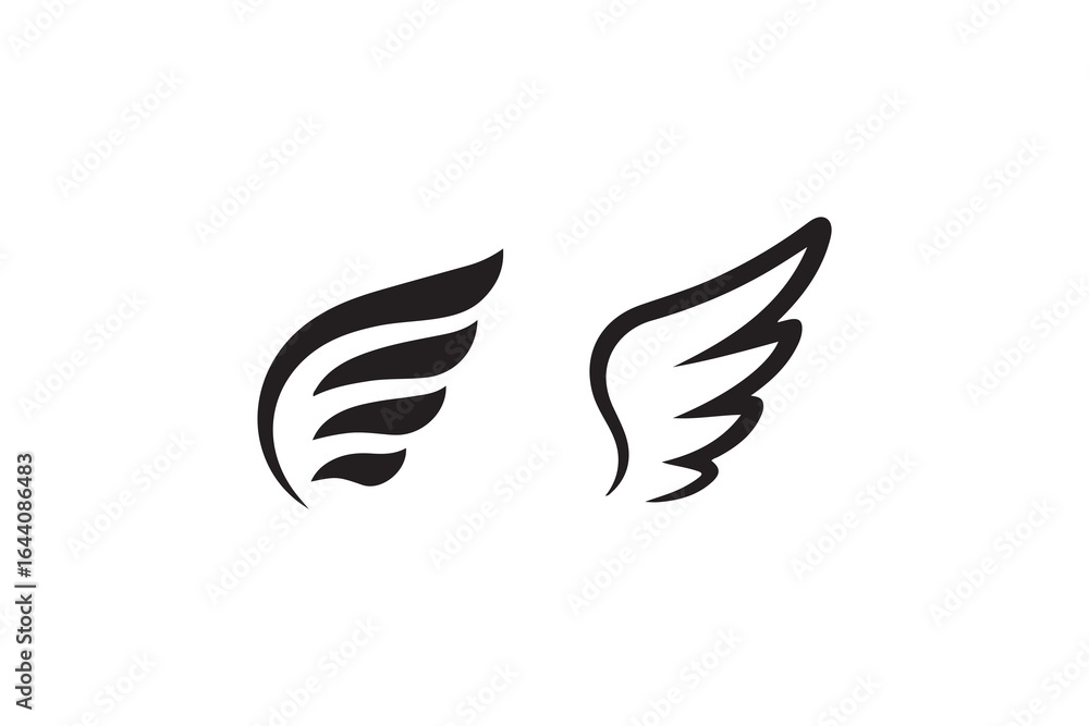 Obraz premium Elegant Black and White Wing Icons for Design Projects.Simple, elegant wing silhouettes in black and white against a pure white background.