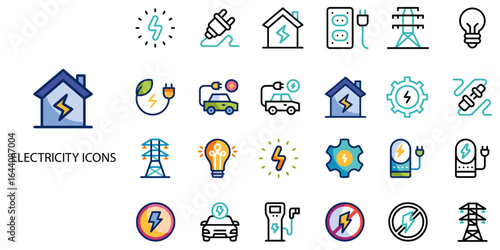  Electricity simple concept 24 color icons set .Vector illustration.