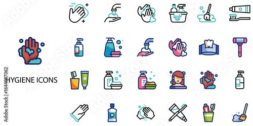 Hygiene simple concept 24 color icons set .Vector illustration.