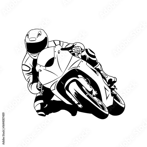 Dynamic motorcycle racer leaning into a curve, showcasing speed and precision in motion