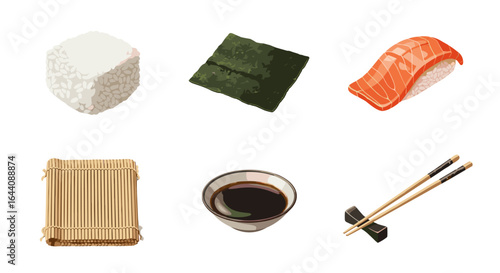 Delicious Sushi Ingredients Arranged Artfully for Culinary Inspiration Isolated on Transparent Background