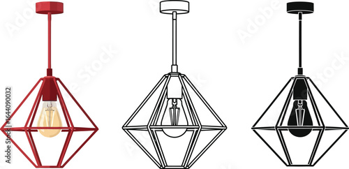 Modern pendant light fixture diamond cage design illustration