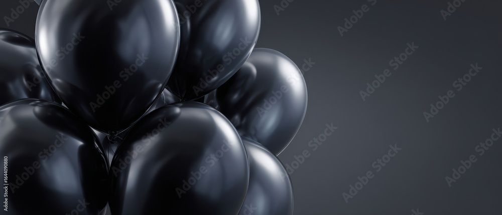 Fototapeta premium The elegant cluster of black balloons against a minimalist background.