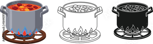 Cooking stew pot on gas stove illustration vector graphics