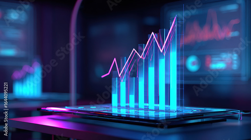 A vibrant, futuristic visualization of financial growth and market analysis