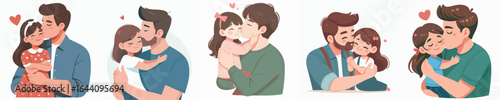 Charming Handdrawn Father and Daughter Affectionate Moment Illustration Set