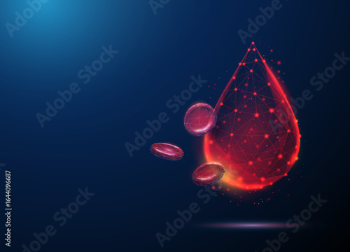 Red blood cells next to blood drop. Erythrocyte analysis, blood sample, hematology analysis, medical diagnostics, blood testing, health monitoring concept.