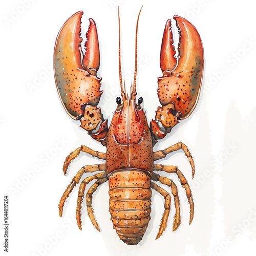 watercolor vector of Lobster, isolated on a white background.