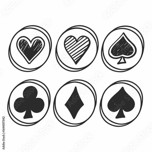 Hand drawn card suits isolated on white background, perfect for adding a touch of whimsy to your designs