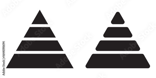 Triangular pyramid infographic vector icon. Pyramid infographic collections. Triangle hierarchy collection on white background. EPS 10. Black triangular pyramid icon.