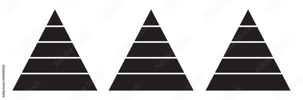 Triangular pyramid infographic vector icon. Pyramid infographic collections. Triangle hierarchy collection on white background. EPS 10. Black triangular pyramid icon. Triangular pyramid infographic vector icon. Pyramid infographic collections. Triangle hierarchy collection on white background. EPS 10. Black triangular pyramid icon.
