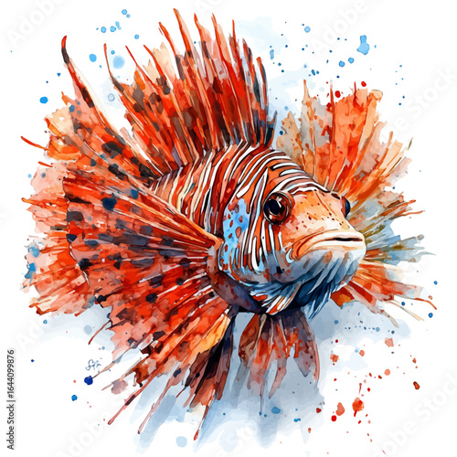 watercolor vector of Lionfish, isolated on a white background.