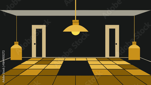 Office with Onyx Flooring and Brass Ceiling Lamps