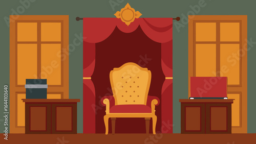 Office with Silk Upholstery and Carved Wooden Panels