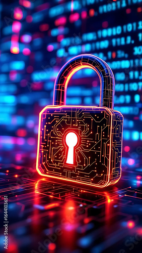 Cyber Safety Internet Protection Concept. Cybersecurity Data Protection Background. Digital Lock and Binary Code Visualization