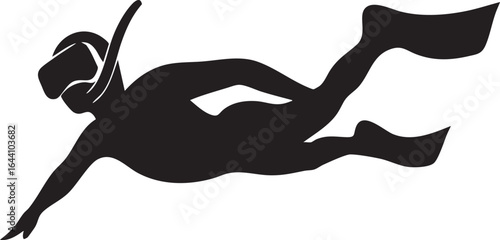 Silhouette Scuba Diver Swimming Underwater Adventure