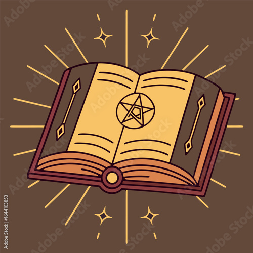 Magic spell book open with glowing runes floating up Halloween Art & Illustration
