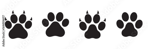 Animal Paw Print Icon Set – Dog and Lion Paw Silhouette Vector Illustration