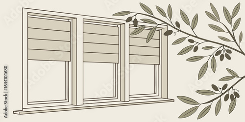 Brightly lit window with plants in a minimalist white room