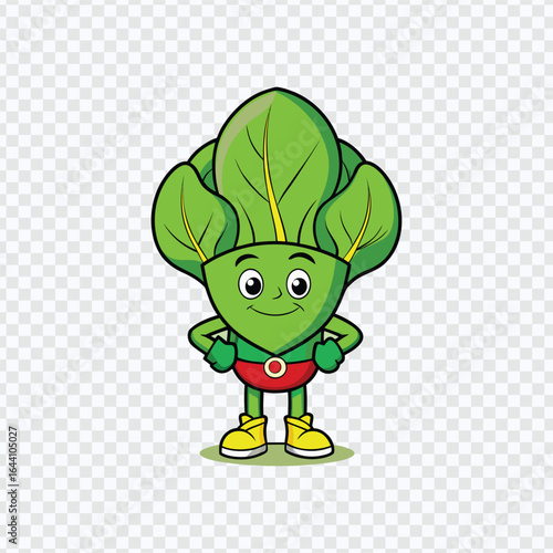 Cartoon Lettuce Character in Superhero Costume with Smiling Face