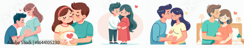 Cartoon Loving Couple Expecting Baby Illustration Set Graphic Element