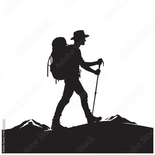 Hiker couple enjoying mountain view silhouette
