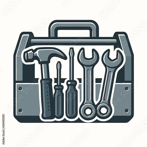 Stylish tool kit with various tools on neutral background