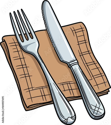 Fork knife and napkin illustration for restaurant and dining