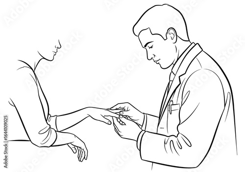 doctor examining patient with arthritic hand for medical illustration and healthcare awareness